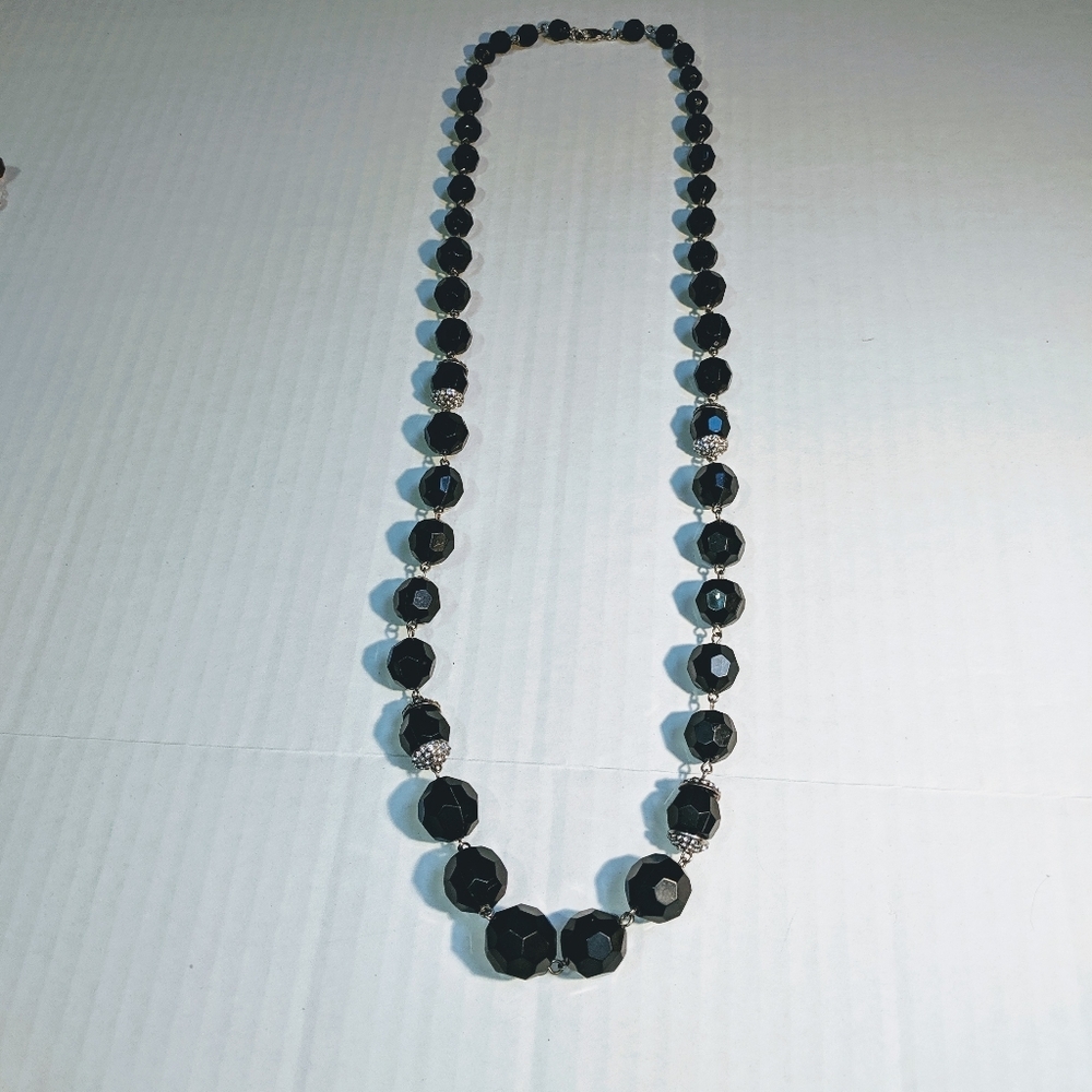 Black Beaded Necklace  1PC 16'